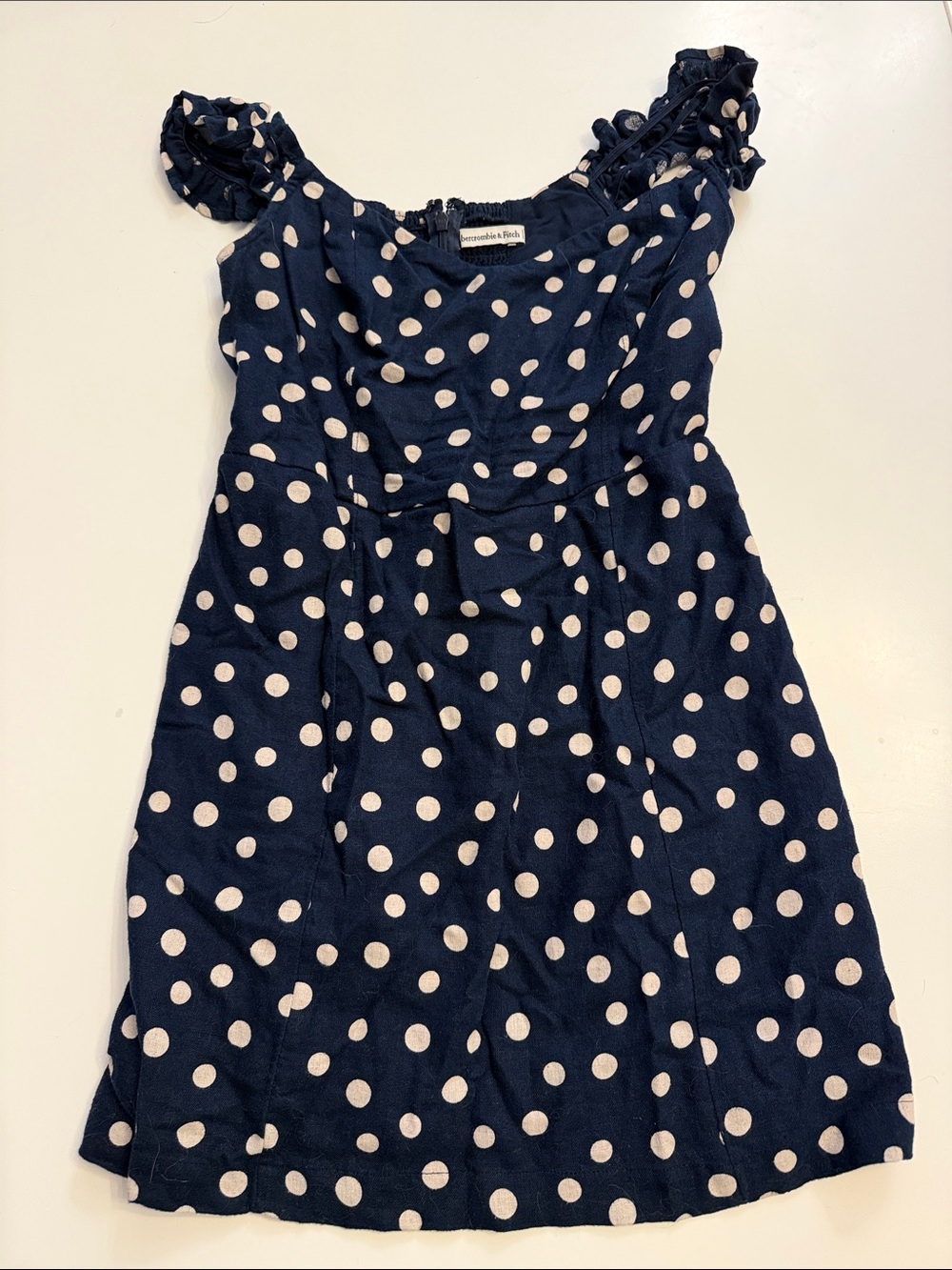 Abercrombie Navy Polka Dot Off the Shoulder Dress